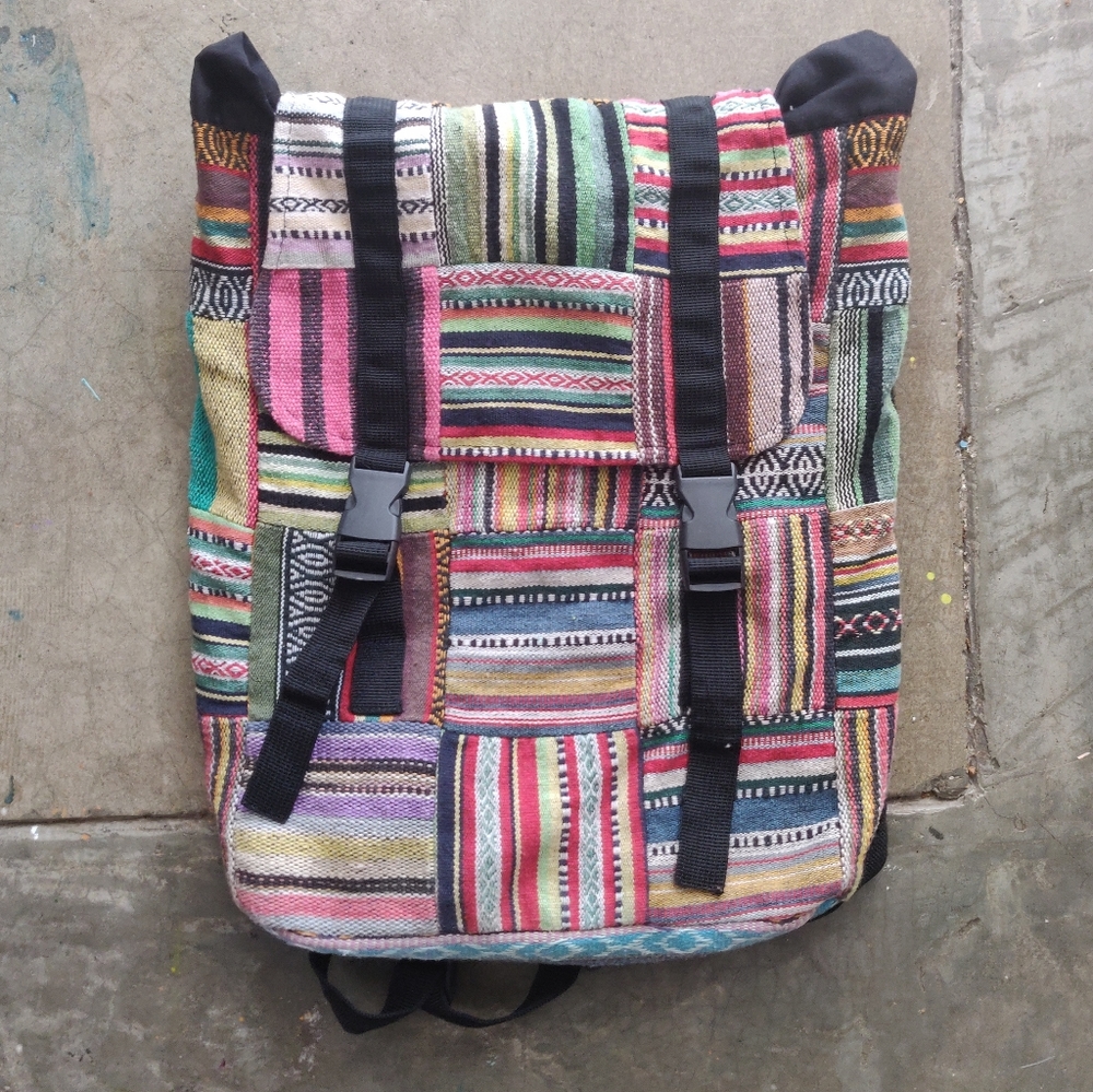 Colorful Jacquard Striped Dr_g Rug Backpack Made in Nepal